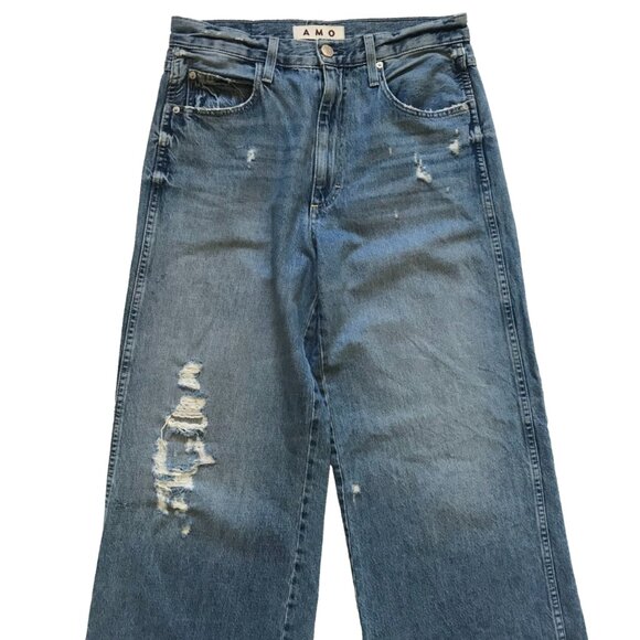 AMO Frida Flare Jeans Denim Womens 29 High Rise Wide Leg Back to Life Distressed - Picture 3 of 12